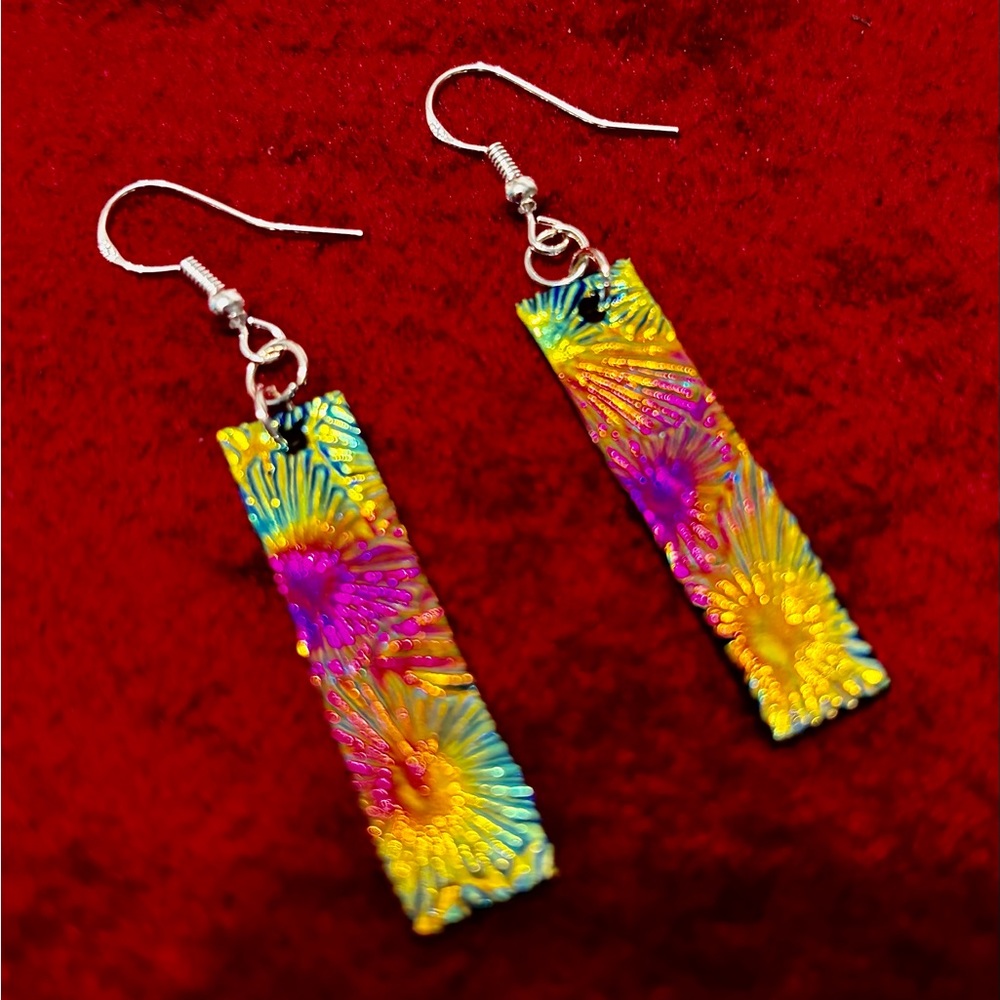 Dichroic glass earrings with Sterling silver hooks. Wearable  art